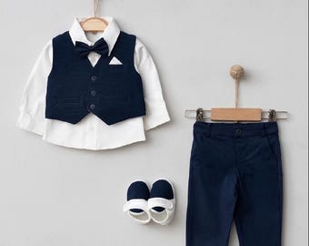Baby Boy Formal Outfit 5 Piece Set – Shirt, Vest, Pants & Shoes