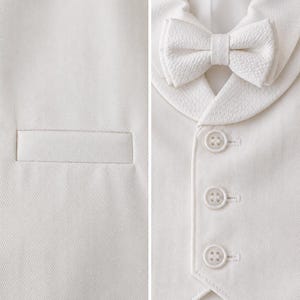 Ivory Baby Boy Suit: 4-Piece Formal Outfit with Bow Tie, Ring Bearer Wedding Suit, Toddler Tuxedo Baptism Christening Outfit image 8