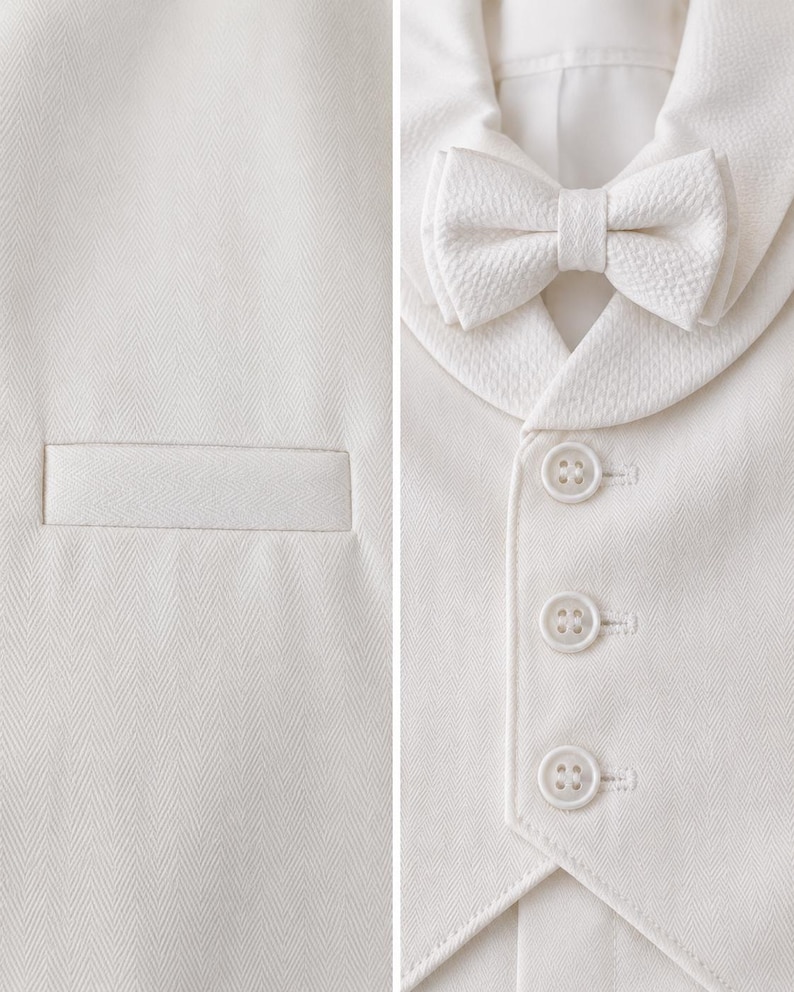 Ivory Baby Boy Suit: 4-Piece Formal Outfit with Bow Tie, Ring Bearer Wedding Suit, Toddler Tuxedo Baptism Christening Outfit image 8
