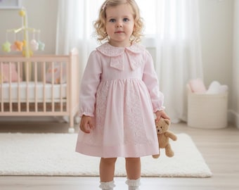 Pink Lace Baby Girl Dress Long Sleeve Infant Dress Special Occasion Outfit