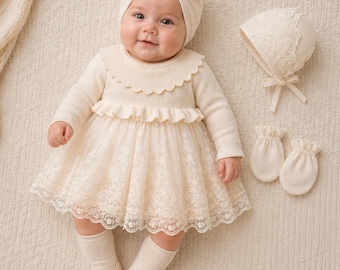 Baby Mädchen Coming Home Outfit, Spitze Strick Neugeborenes Krankenhaus Set, Bio Baumwolle Baby Geschenk