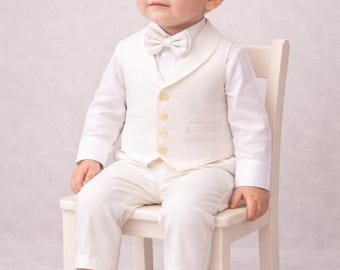 Baby Boy Ivory Baptism Suit, Christening Ring Bearer Formal Outfit