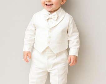 Ivory Baby Boy Suit: 4-Piece Formal Outfit with Bow Tie
