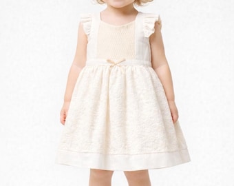 Ivory Toddler Dress, Girls Cotton Dress, Flower Girl Dress, Birthday Dress, Easter Dress, Wedding Guest Dress, 2T 3T 4T 5T