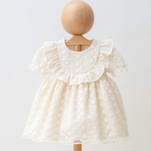 Cream Lace Baby Dress – Ruffle Collar Short Sleeve Muslin Dress for Girls, Infant Outfit for Special Occasions