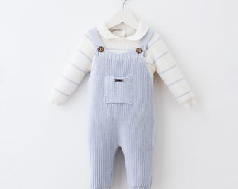 Set gebreide babyromper van biologisch katoen: outfit gestreepte trui