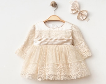 Baby Girl Christening Dress 0-3 Months | Cotton Lined Baptism Outfit
