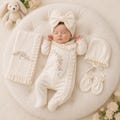 Coming Home Outfit Girl, Embroidered Cotton Romper, Bonnet and Blanket Set