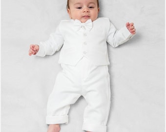 Ivory Baby Boy Suit, 4-Piece Christening Baptism Wedding Outfit