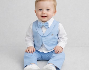 Baby Boy Formal Outfit 5 Piece Set – Shirt, Vest, Bow Tie, Pants, Shoes