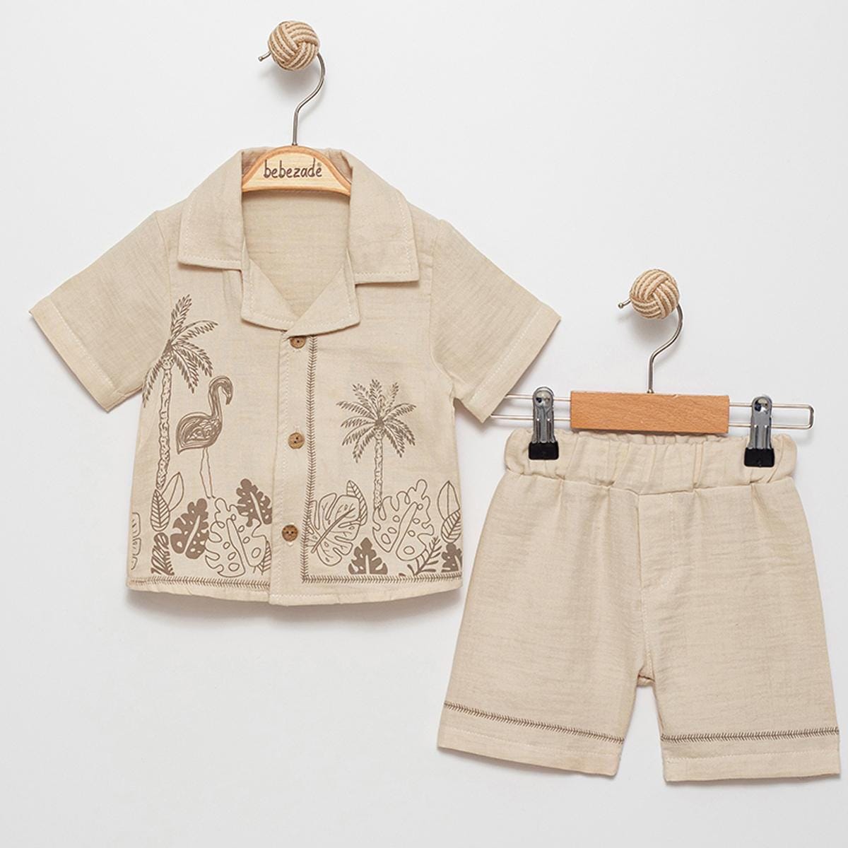 baby styling set❤︎❤︎ beige Tropical Print Linen Baby Set: Beige Shirt and Shorts - Etsy