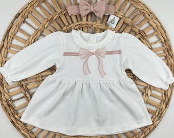 Organic Cotton Baby Dress Set: Ruffle Dress & Bow Headband