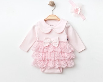 Baby Girl Tulle Bodysuit with Bow and Headband – Newborn Coming Home Outfit