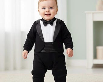 Baby Cotton Tuxedo Romper: Formal Infant Outfit with Bow Tie
