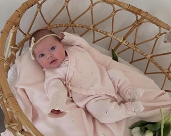 Pink Baby Girl Coming Home Outfit, Organic Cotton Knit Baby Clothes, Newborn Hospital.Gift
