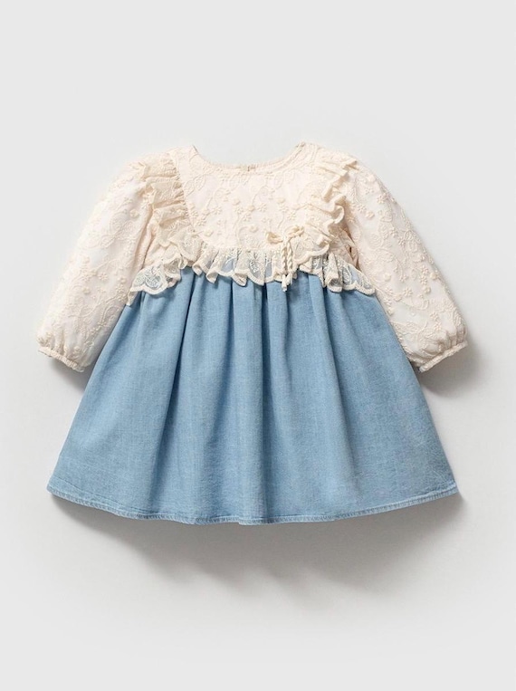 denim dress toddler girl Baby & Toddler Denim Puff-Sleeve Bow Dress