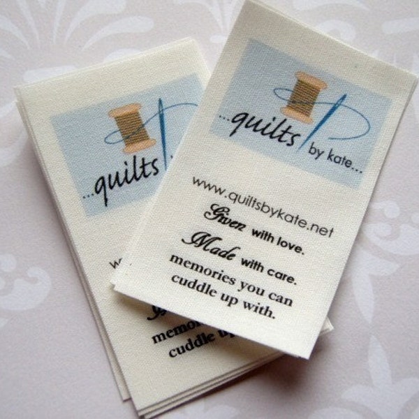 Fabric label. Fold-over tag. Sew in. Seam tab style. 30 LABELS.