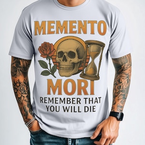Memento Mori Memento Vivere Unisex T-Shirt | Skull and Hourglass Design |Philosophy t shirt |Philosophy t-shirt |Stoic shirt |Stoic tshirt