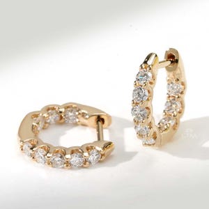 14k Gold Lab Diamond Huggie Earrings: Tiny Gold Hoop, Cartilage Earring