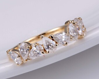 0.25Ct Pear Moissanite Half Eternity Band, Promise Ring, Stacking Ring, Bridal Rings, Vintage Diamond