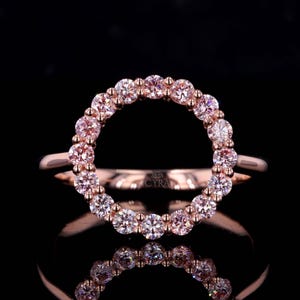 Open Circle Light Pink Lab Grown Diamond Ring, Pave Open Circle,Simple Round Gift Ring,Dainty Diamond Ring,Daily Wear Ring,Modern Daily Ring