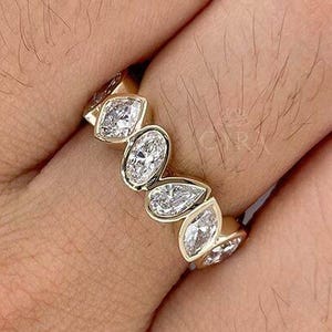Multi Form Diamant Eternity Band | 4.0 TCW Lab Grown Kissen Oval Pear Marquise Radiant Ring | Mixed Cut Hochzeit Jahrestag Goldschmuck