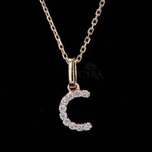 Diamond Script Initial Necklace: 14k Gold Personalized Cursive Pendant
