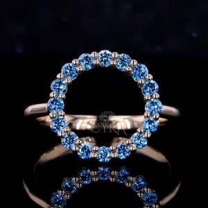 Blue Lab Grown Diamond Pave Circle Ring: 14k Gold Minimalist Promise Ring