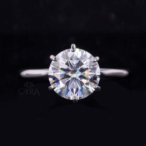 1.0-4.0Ct E Color VVS2 Clarity IGI Certificate Round Brilliant IDEAL Cut Lab Grown Diamond Solitaire Engagement Ring, 6 Prong 14k White Gold