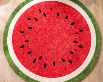 Tappeto in lana con motivo anguria, realizzato a mano, tappeto rotondo per cameretta con frutta, tappeto per area giochi per bambini