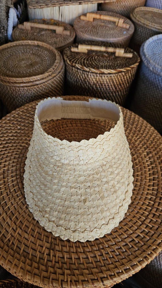 Handwoven Palm Leaf Visor: Natural Beige Sun Hat, UV  display picture 1