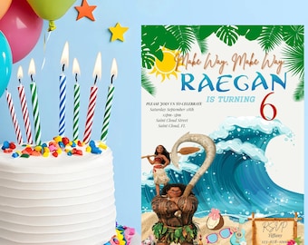 Invitación de cumpleaños de Moana: Plantilla tropical editable (descarga digital)