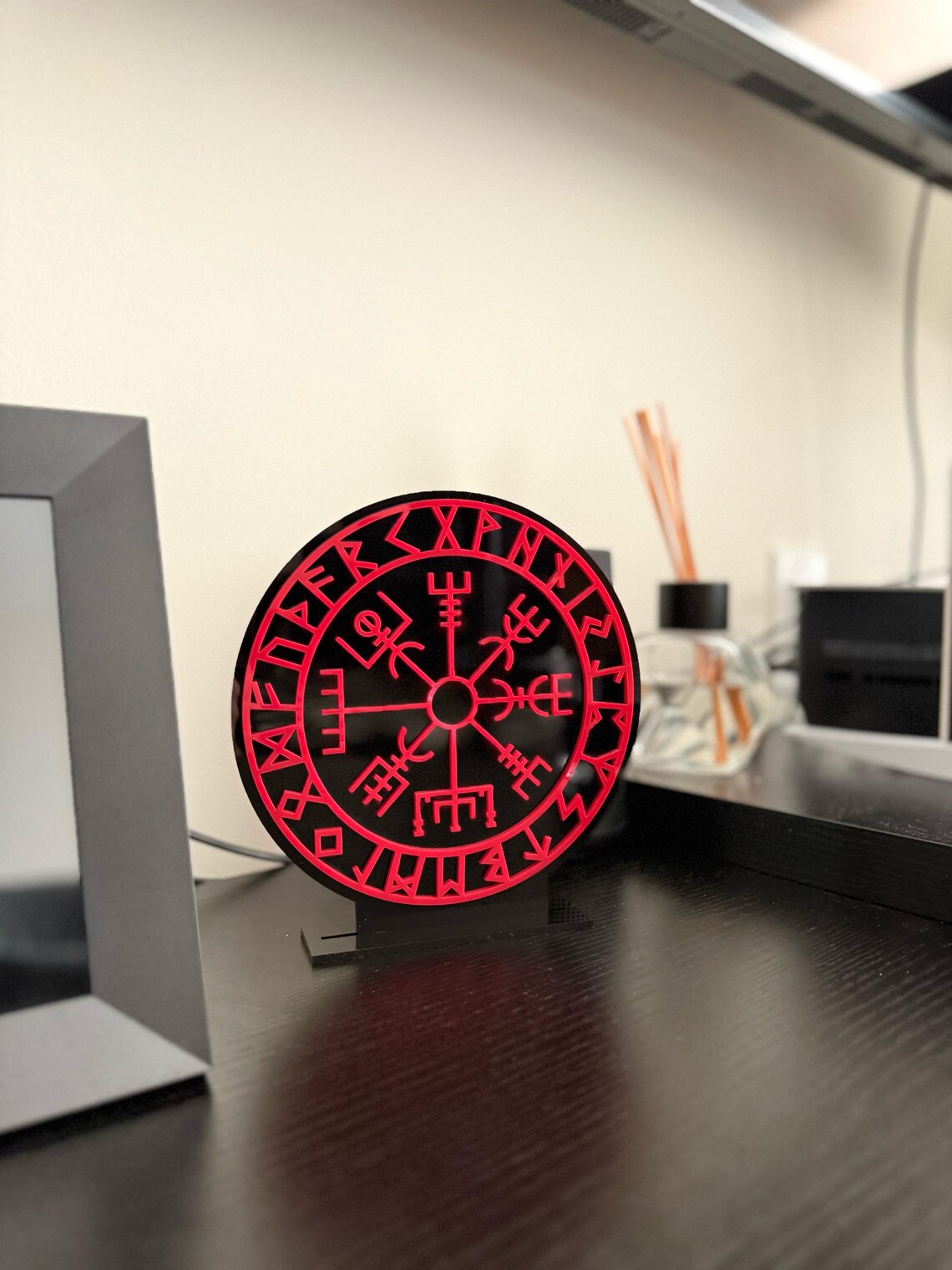 Nordic Compass Stand Acrylic Sign Decoration Viking Amulet Black and ...