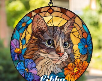 Custom Pet Portrait Stained Glass Suncatcher, Stained Glass cat Memorial, Memorial Gift for Dog or Cat Lover