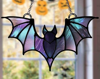 Stained Acrylic Bat Suncatcher, Gothic Halloween Decor with Wings, Perfect for Halloween Decor,  Bat Decor for Your Haunted Home