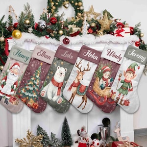 Retro Personalized Velvet Christmas Stocking – Luxury Vintage Design with Custom Name, Family Holiday Decor