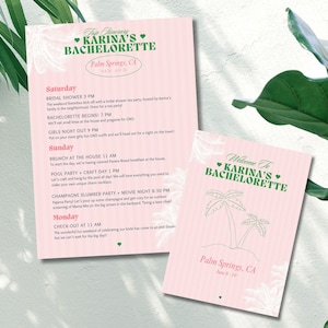Tropical Cabana Bachelorette Itinerary, Canva Template, Editable Weekend Schedule