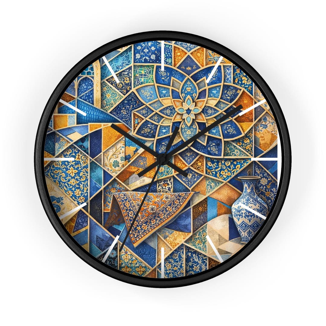 Persian Geometric Mosaic Wall Clock | Blue Tile Pattern, Ceramic ...