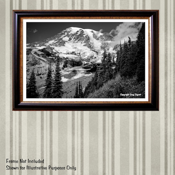 Mt Rainier Very Fine Black and White Photograph. Available in 8X10”, 11X14” and 13X19”