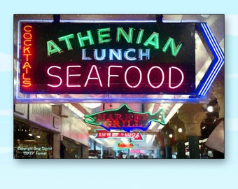 Pike Place Public Market Neon - Fine Art Photograph Available in 5X7”, 8X10”, 11X14” and 13X19”.  Free Shipping in the USA!