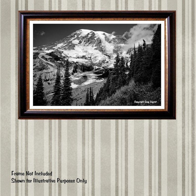 Mt Rainier Very Fine Black and White Photograph Available in 8X10\u201d 11X14\u201d and 13X19\u201d