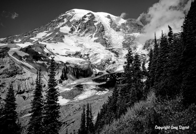 Mt Rainier Very Fine Black and White Photograph Available in 8X10\u201d 11X14\u201d and 13X19\u201d