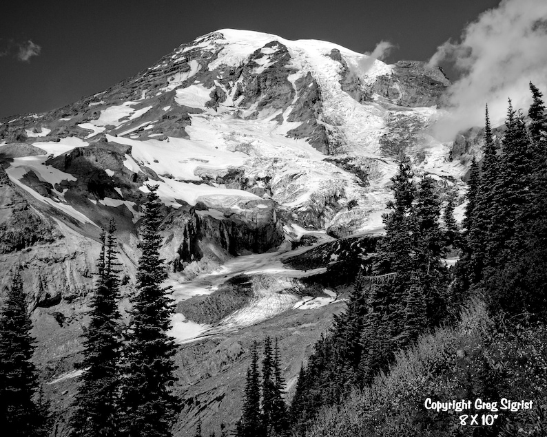 Mt Rainier Very Fine Black and White Photograph Available in 8X10\u201d 11X14\u201d and 13X19\u201d