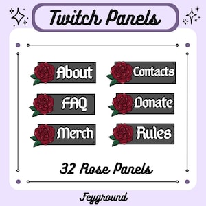 32 Gothic Rose Twitch Stream Panels // Edgy Vampire Goth Roses
