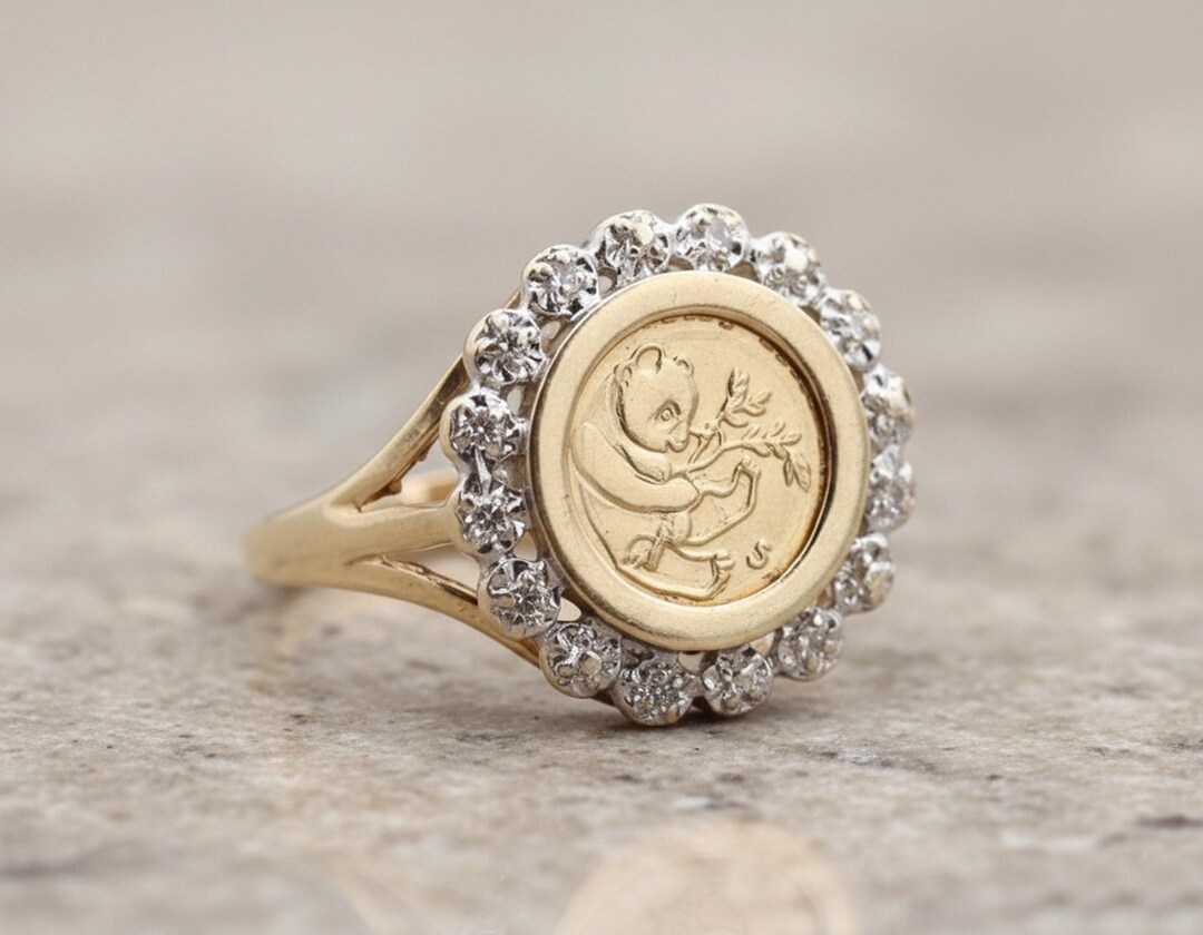 Cute Panda Rings Good Luck Panda Ring, Lucky Panda Coin Ring, Vintage Style Panda ...