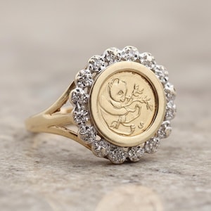Good Luck Panda Ring, Lucky Panda Coin Ring, Vintage Style Panda Medallion Ring, Panda Lovers Gift For Her, 925 Silver Cute Panda Jewelry