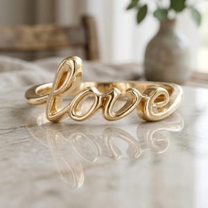 Delicate "Love" Cursive Script Ring, Delicate Dainty Proposal Ring, Romantic Jewelry, Valentine's Gift For Girlfriend, Minimalist Ring