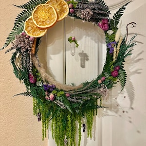Dried flower and crystal wreath