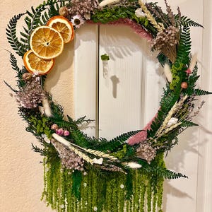 Dried flower and crystal wreath