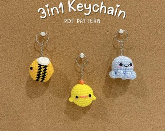 3in1 Animal Keychain Part 2 – NO SEW – Easy Crochet Pattern PDF – Beginner-Friendly – Cute Amigurumi Stuffed Animal Toy